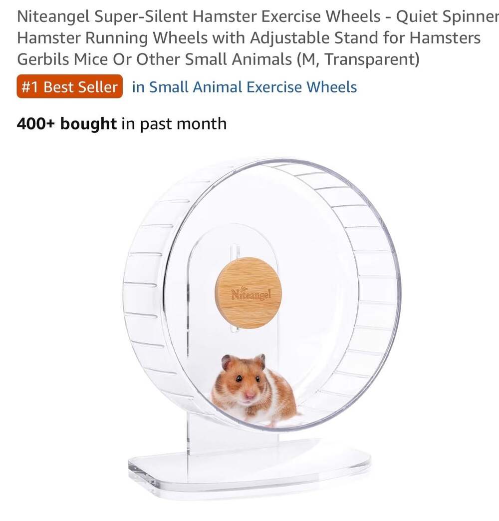 Niteangel Super-Silent Hamster Exercise Wheel with Adjustable Stand (Medium, Tra